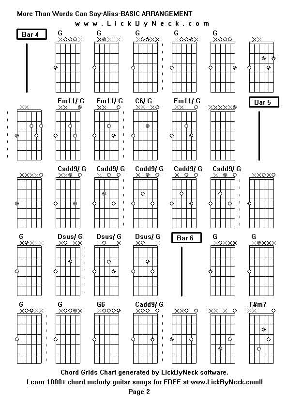 Chord Grids Chart of chord melody fingerstyle guitar song-More Than Words Can Say-Alias-BASIC ARRANGEMENT,generated by LickByNeck software.